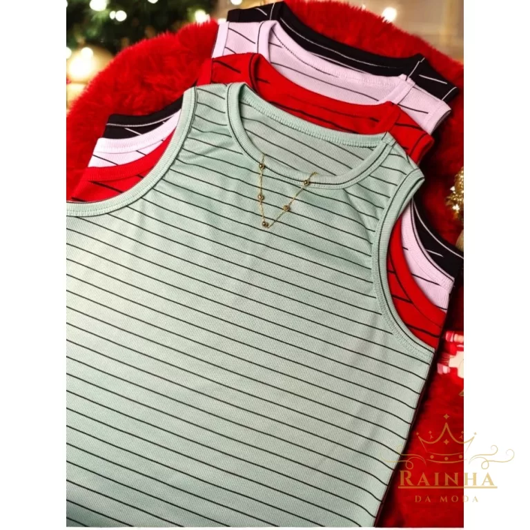 Kit Com 4 REGATA Feminina Canelada LISTRADA Blusa