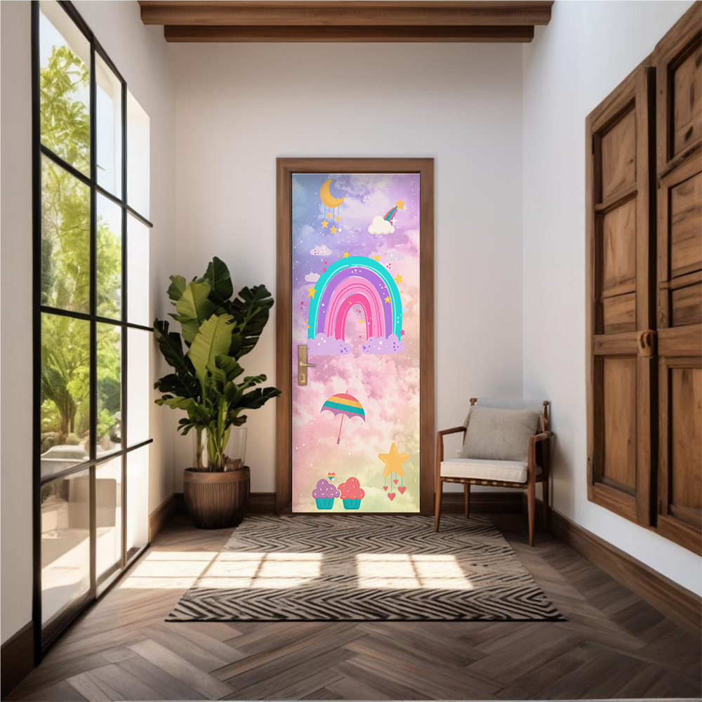 Capa De Porta Em Tecido Sublimado 2,0×0,8m C/ Elástico Decoração Tema Baby Menino Menina