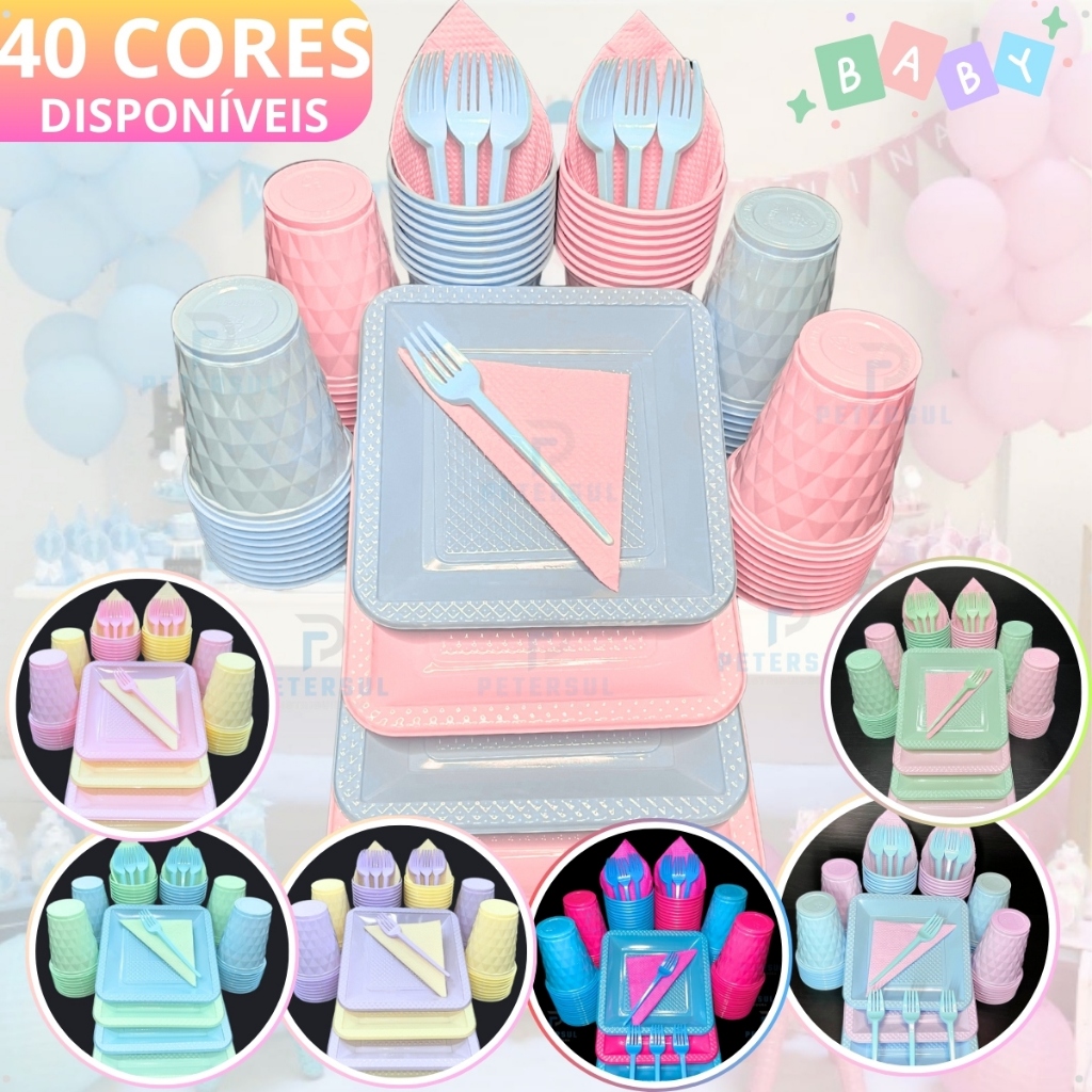 Kit 230 Itens Festa Chá Revelação Aniversario Colorido Candy Bebe Aniversario Descartaveis Diamante