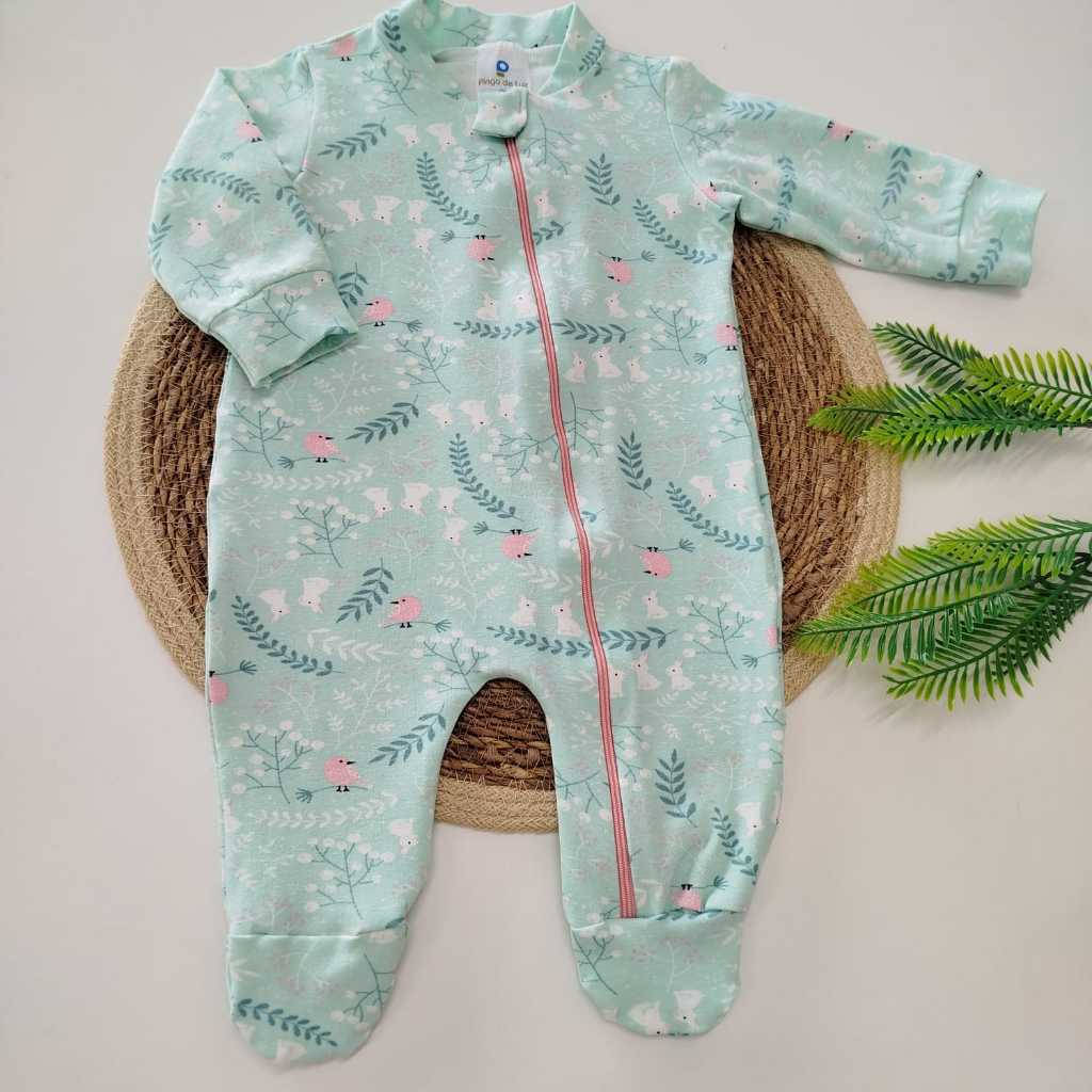 Macacão Pijama Infantil Manga Longa com Zíper Estampado Roupa de Dormir Tampada