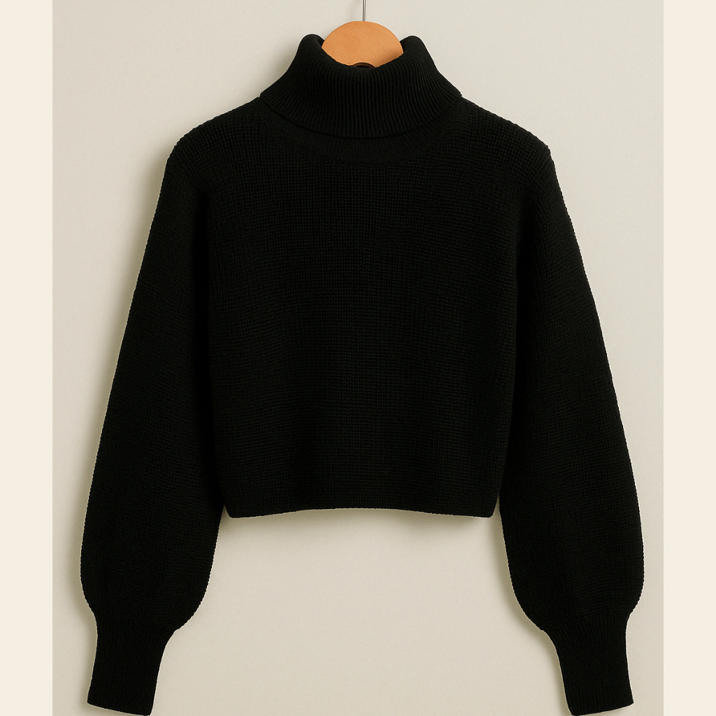Blusa De Frio Feminina Tricô  Suéter Cacharrel Cropped Gola Alta Tricot Ombro Caído Inverno