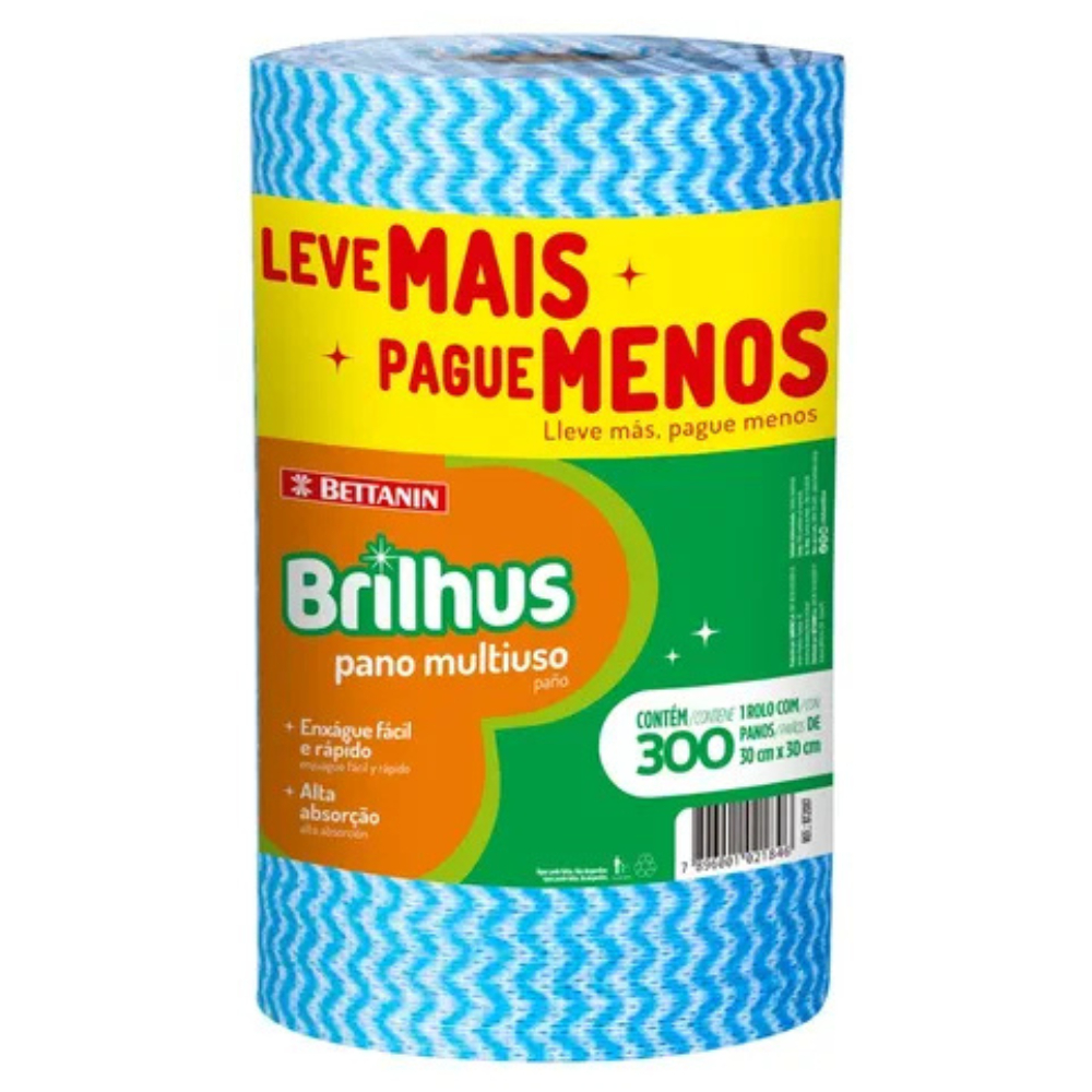 Pano Multiuso Limpeza 300 un Azul Brilhus