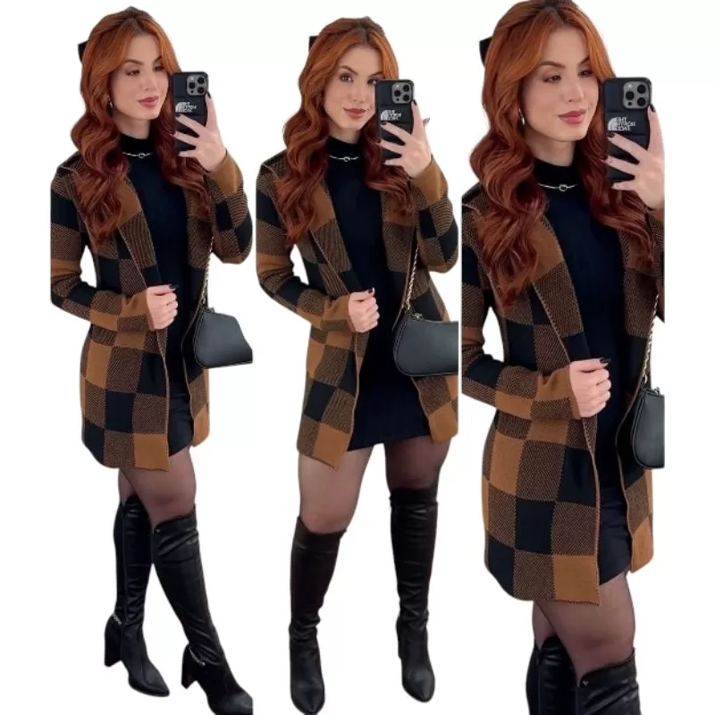 Casaco Xadrez Casaco Tricô Casaco Lanzinha Casaco  Casaco De Lã Blusa De Frio