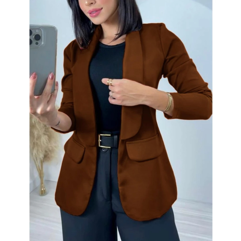 Max Blazer Feminino Slim e Plus Size Casaco Social Acinturado Roupas Femininas Tendência Outono Inve