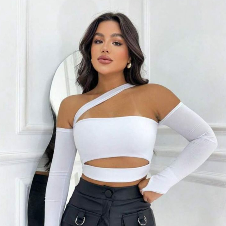 Cropped Maya Recortes Faixa Manga Longa Moda Blogu