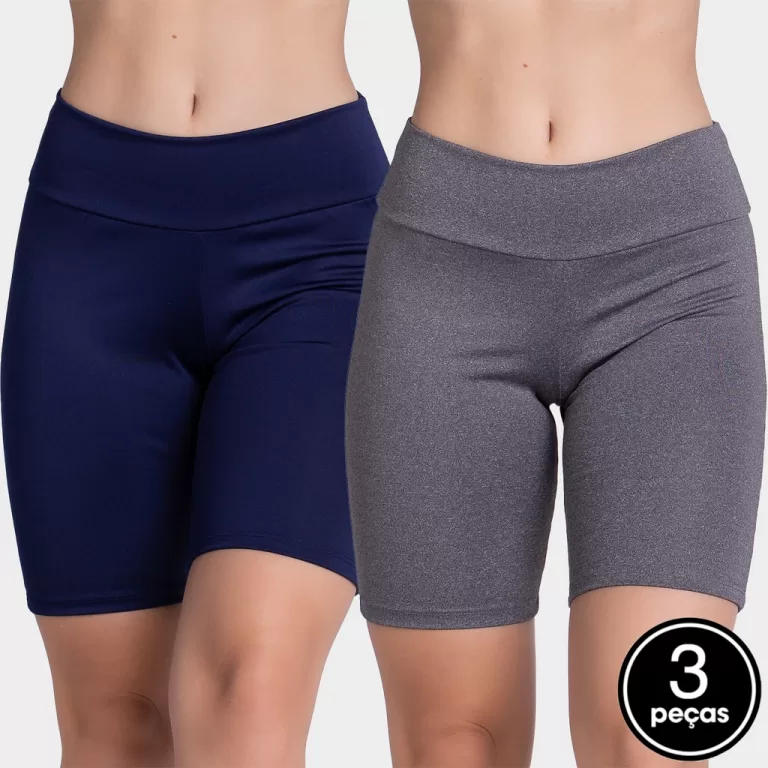 Kit 3 Bermudinhas Fitness Suplex Liso Feminina Ber