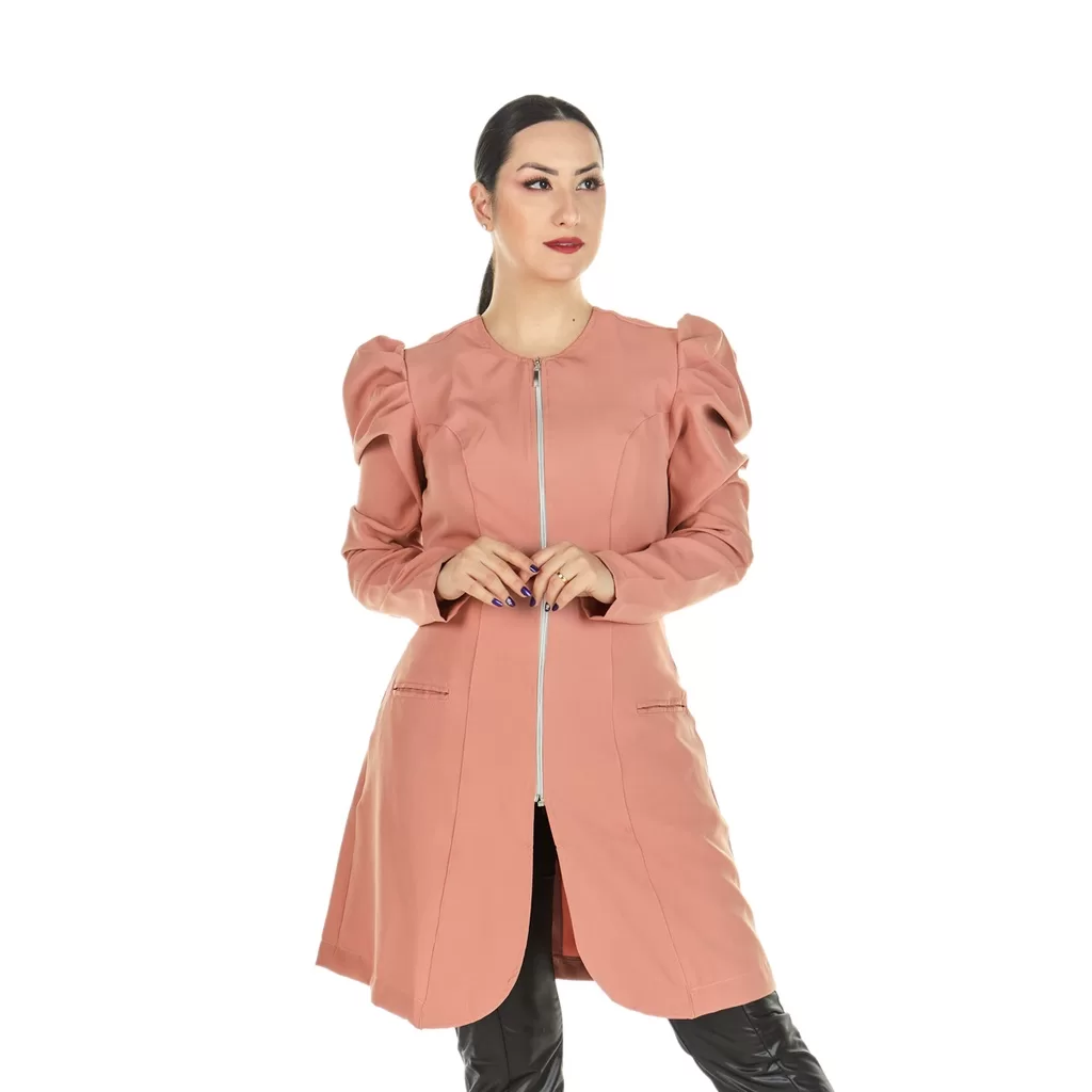 Jaleco Feminino Manga Longa Princesa Zíper Acinturado Nude Profissional Esteticista Clínica Consultó