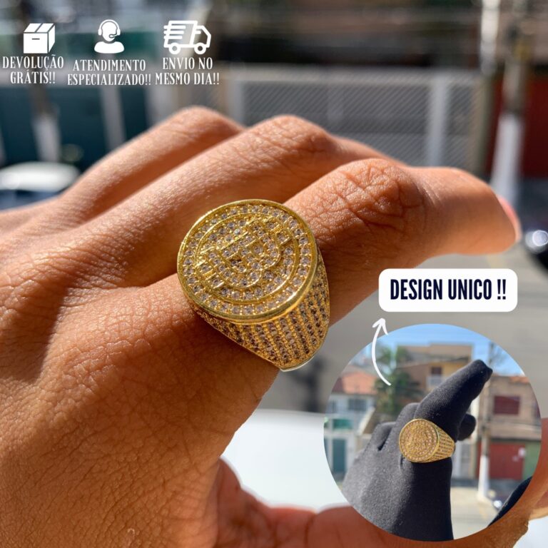 Anel Dedeira Masculina De Ouro Brilhante Bitcoin C