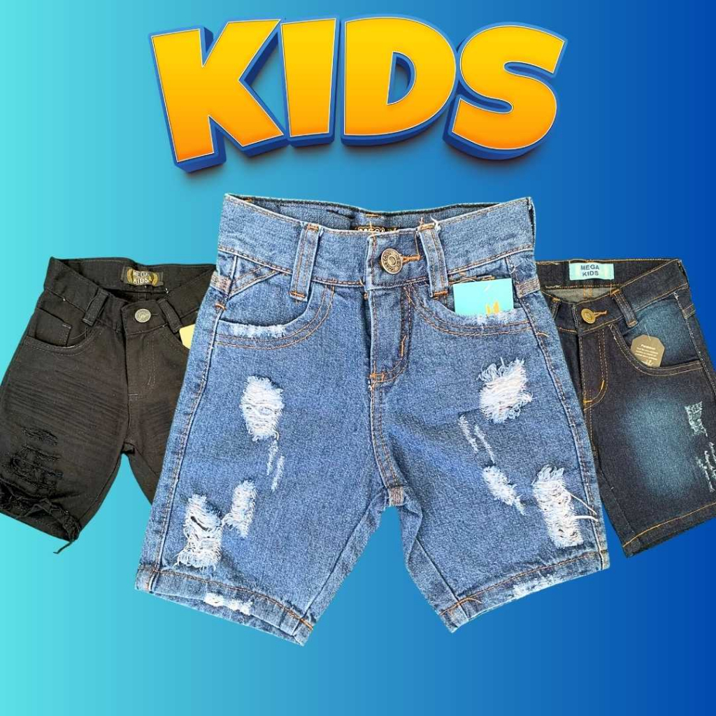 Bermuda Jeans blogueirinho Infantil rasgada Juvenil Menino da moda Masculino de verão  2 ao 16