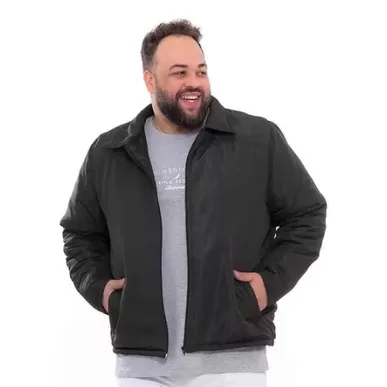 Jaqueta masculina Plus Size Preta com Gola