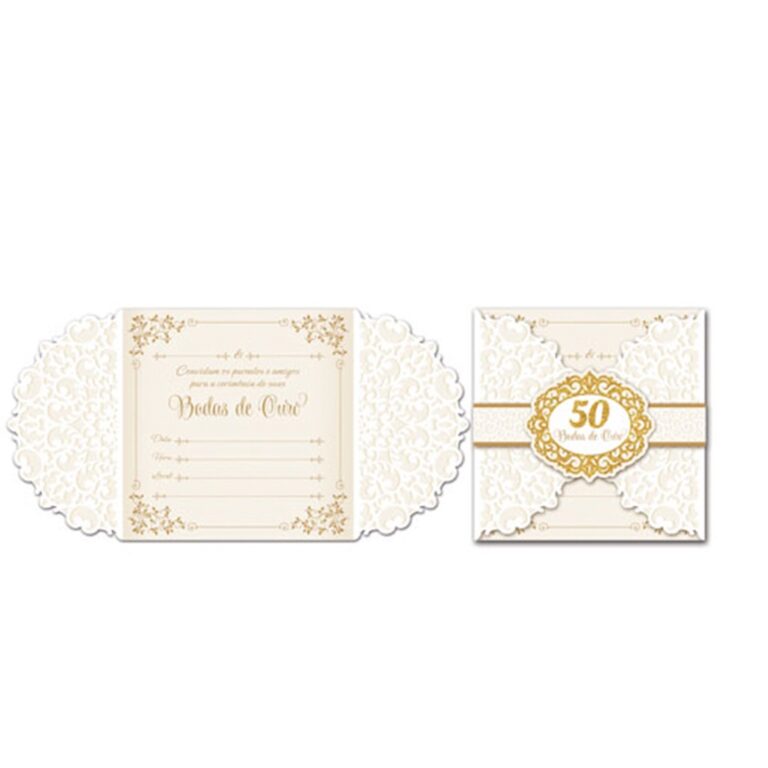 Convite Bodas de Ouro Premium Junco 8und