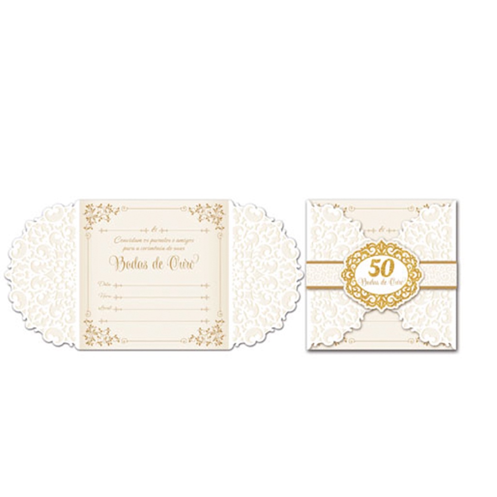 Convite Bodas de Ouro Premium Junco 8und