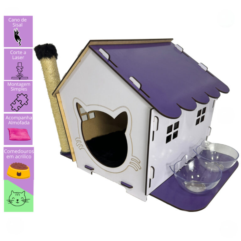 Casinha Pet Cama Arranhador para gatos com comedou