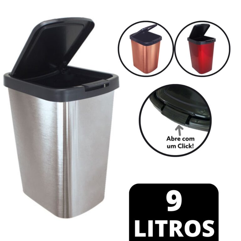 Lixeira Cesto Inox Metalizado 09 Litros Com Tampa 