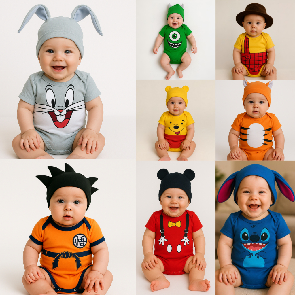 Body bebê mêsversário – Fantasia Infantil – Body com touca