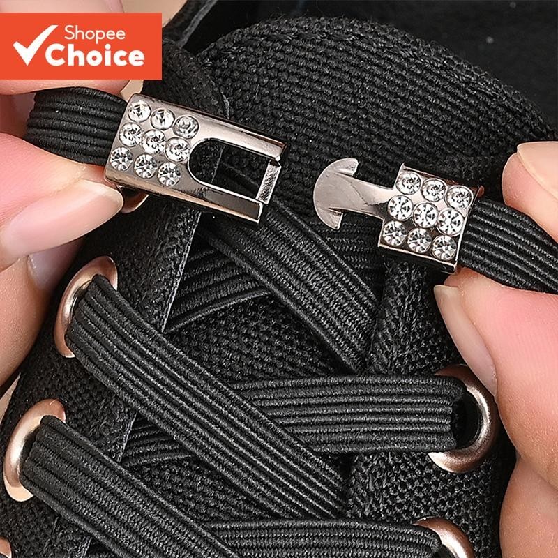 1 Par De Cadarços Sem Amarração Com Strass | Preguiçosos Listrados Elásticos Elegantes Para Tênis E