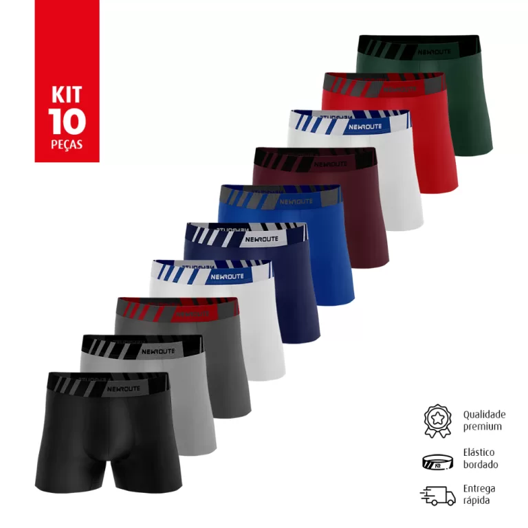 Kit com 10 – Cueca Box Boxer NEW ROUTE