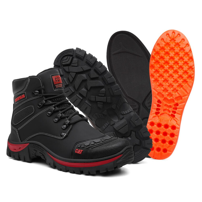 Bota  vermelho Com Biqueira P.V.C Em Couro Legitim
