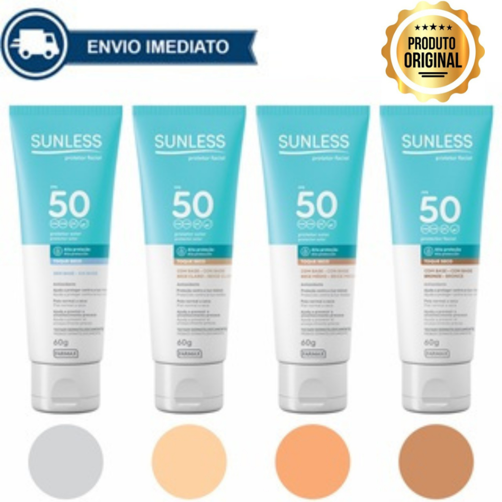 Protetor Solar Facial com Base Toque Seco FPS 50 Alta Proteção Efeito Natural Sunless Envio Imediato