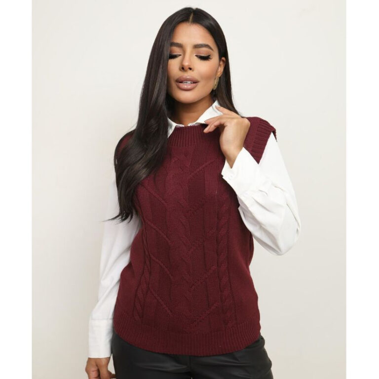 Colete suéter feminino tricot  básico trabalhado
