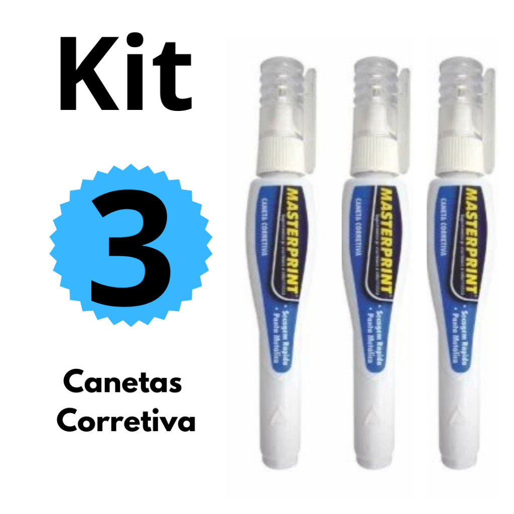 kit 3 Canetas Corretiva 7ml Corretivos em Caneta  Masterprint