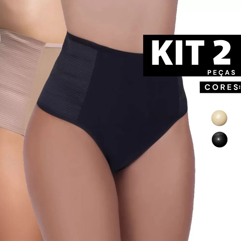 Kit 1 à 2 Calcinha Cinta Modeladora Alta Compressão Lateral Não Marca e Reduz Medidas Edumara