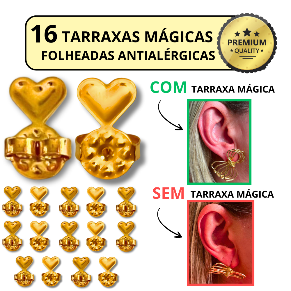 Kit 16 Unidades Tarraxa Mágica Levanta Furo Orelha Lift up Folheada a Ouro 18k Antialérgica Promoção