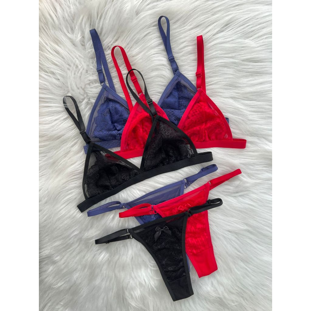 Mit Lingerie Sexy Conjunto Sutiã Sem Bojo Sem Metal Em Tule Transparência Calcinha Regulável