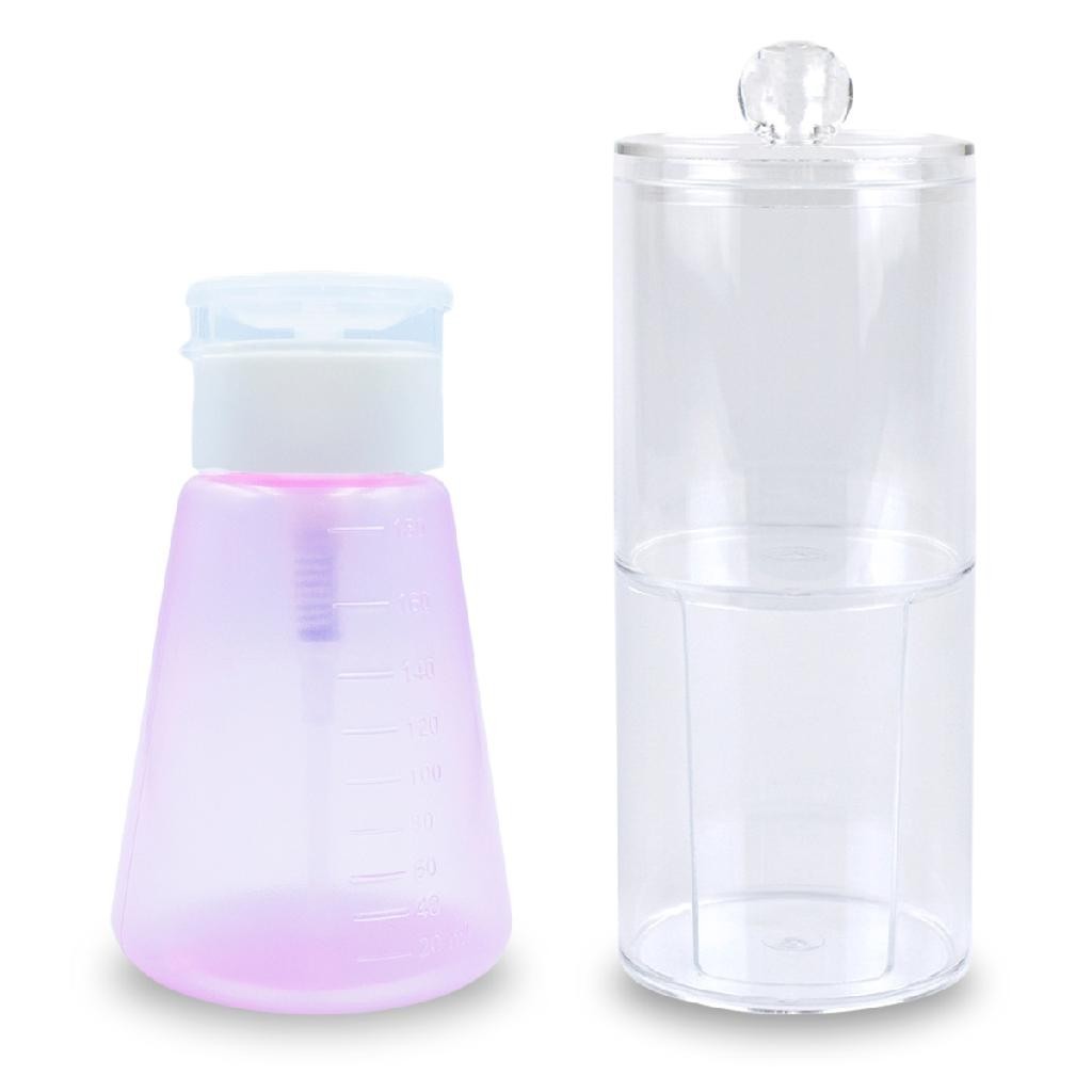 Kit Porta Acetona 180ml + Porta Algodão de Acrílico 2 em 1 Manicure Unhas Organização