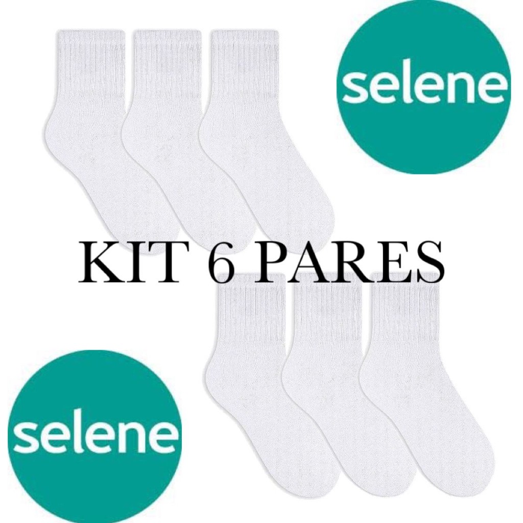 KIT DE 6 PARES MEIA ESPORTIVA MASCULINA SELENE ALGODÃO
