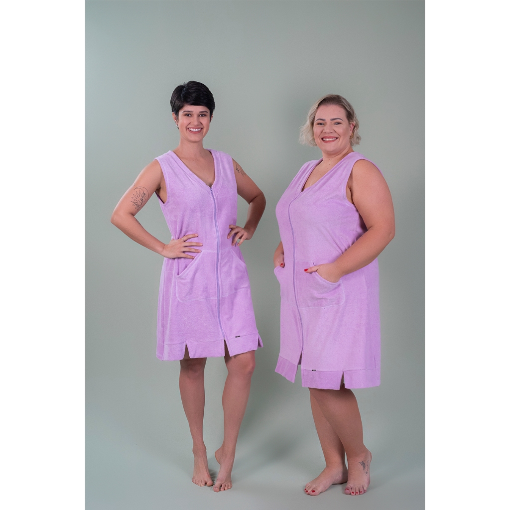 Robe Feminino Atoalhado Plus Size Sem Mangas Com Zíper