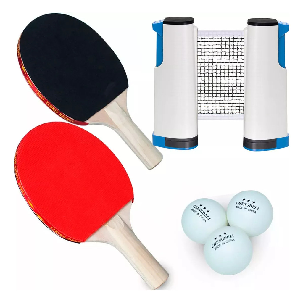 Kit Ping Pong Tenis De Mesa 2 Raquetes Rede Retrátil Profissional 3 Bolinhas Premium