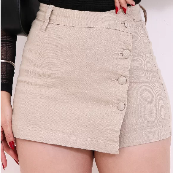 Short Saia Jeans Cargo Feminina Cintura Alta Levan