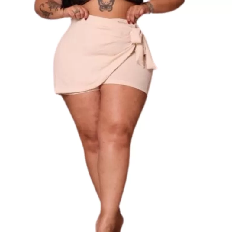 Short Curto Cintura Alta Elástico Plus Size Laço
