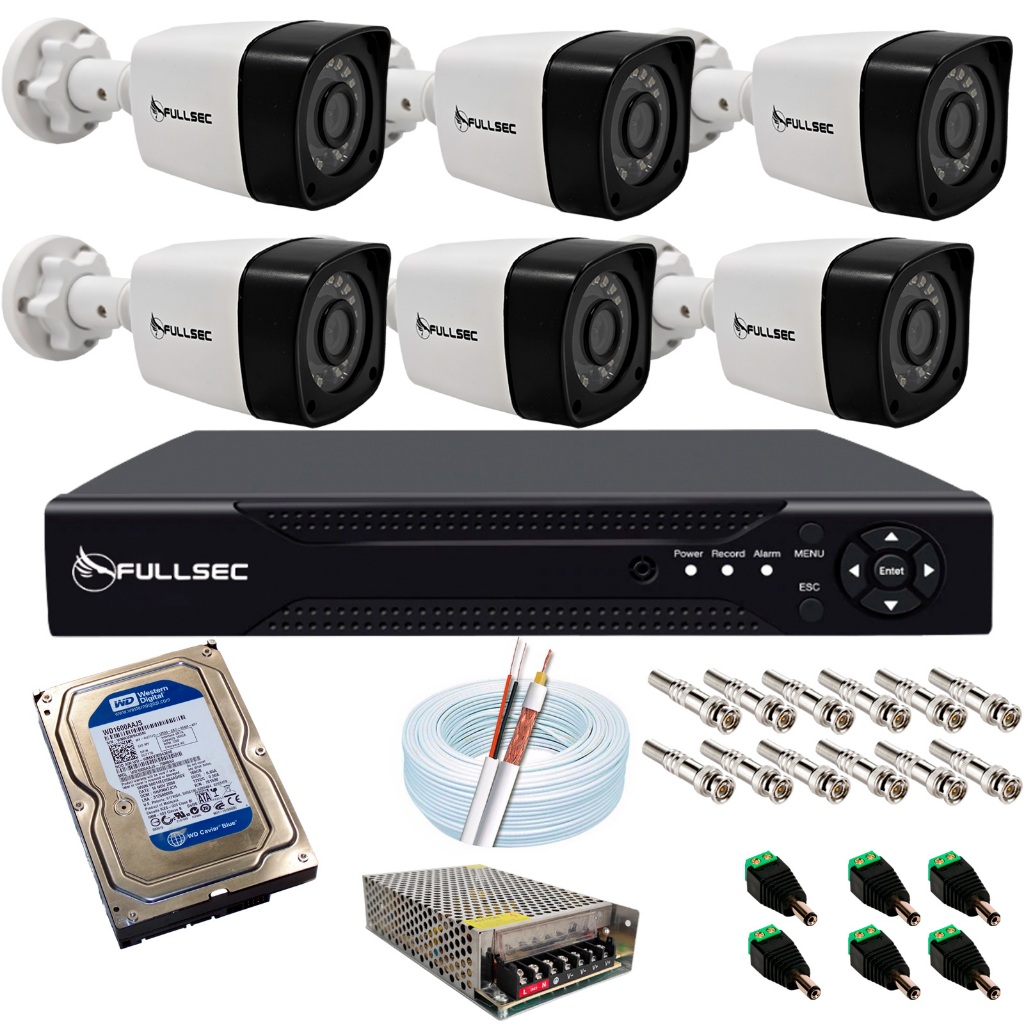 Kit 6 Câmeras Segurança Bullet 720p Dvr 8 Canais  hd 320gb