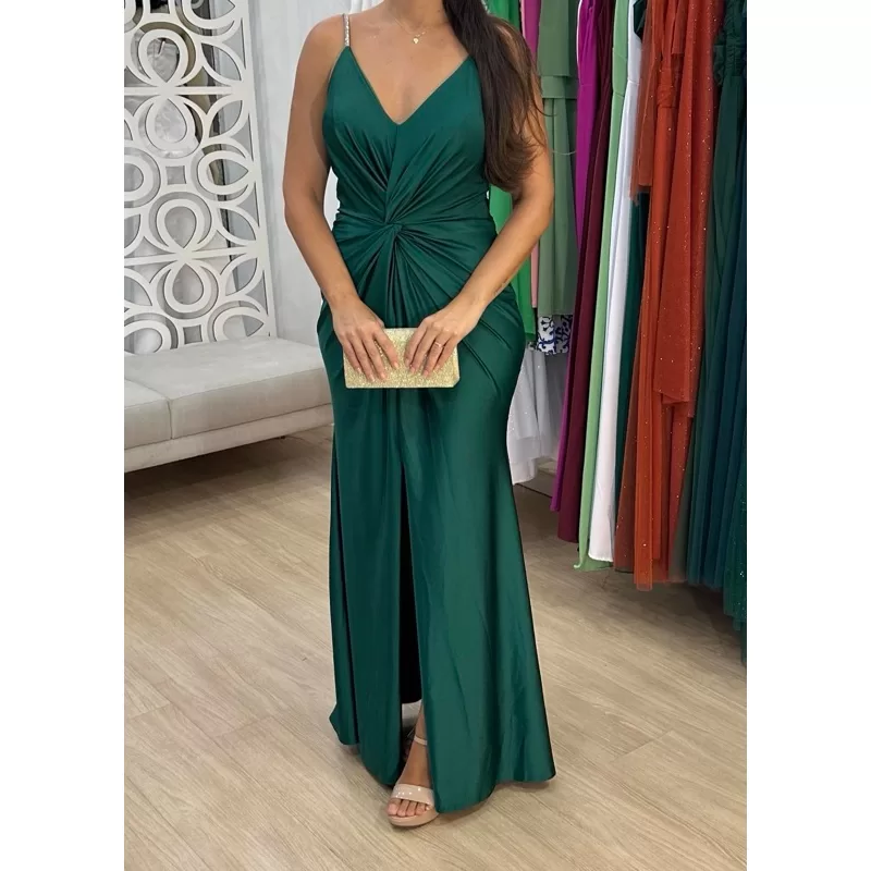 vestido de festa longo madrinha formatura casamento convidada debutante elegante malha fria verde es