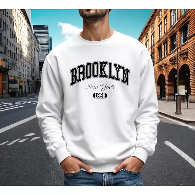 Moletom Careca Gola Redonda Unissex Flanelado Quente Inverno Blusa de Frio Brooklyn Streetwear