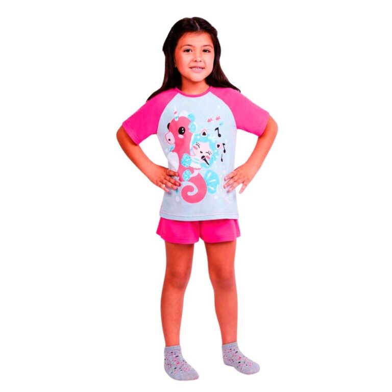 Pijama Infantil Feminino Curto em Algodão Gola Re