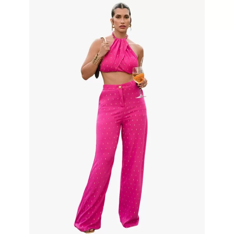 Conjunto Feminino Calça Pantalona Cropped Frente 
