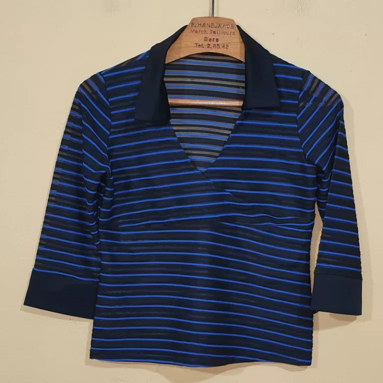 blusa gola pólo listrada transparência vintage a