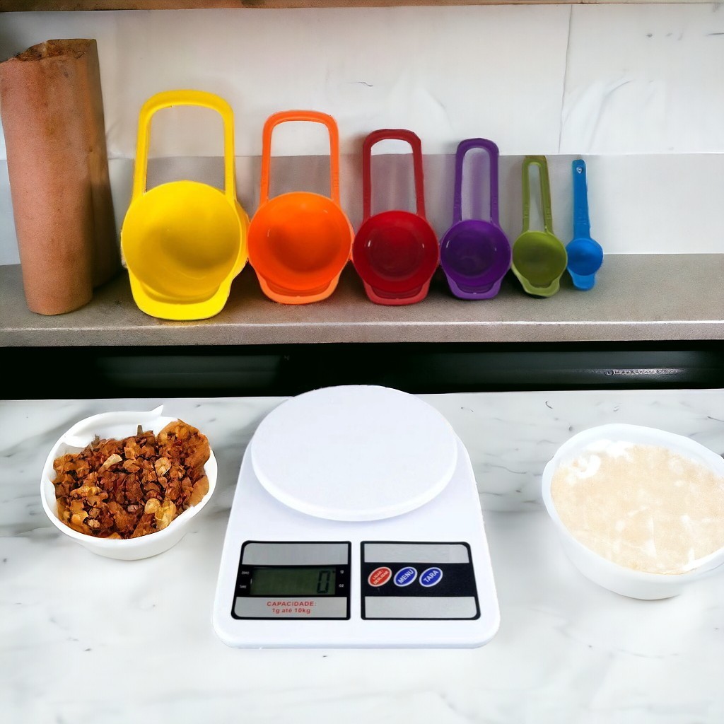 Kit Balança Digital Cozinha 10kg Alta Precisão De alimentos Eletrônica Confeitaria Fitness 1g
