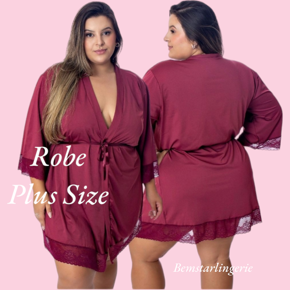 Kimono Feminino Robe Plus Size Luxo Roupão Linha Noiva Pijama Plus Size