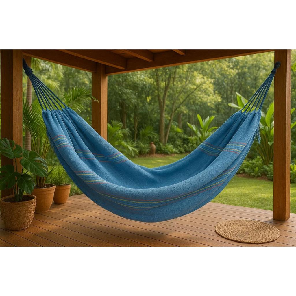 Rede de Descanso Dormir Cinza com Listras Coloridas Balanço Folga Jeans Tranquilidade