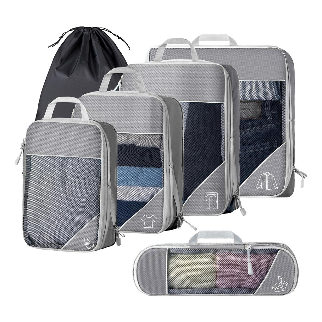 Conjunto de Cubos de Embalagem de Compressão – Nylon Premium, Organizador de Roupas e Acessórios par