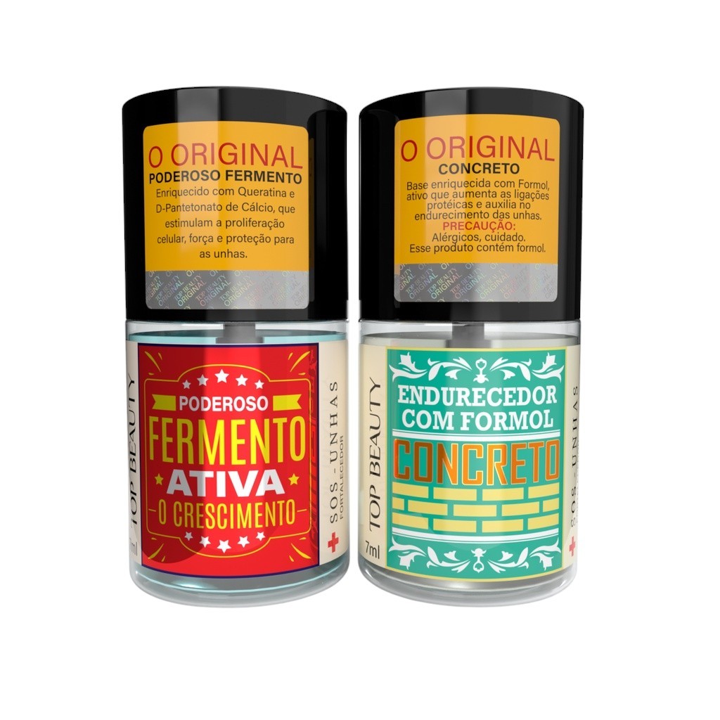 Kit 2 Bases Concreto Endurecedor + Base Fermento Top Beauty – Linha SOS – 7ml