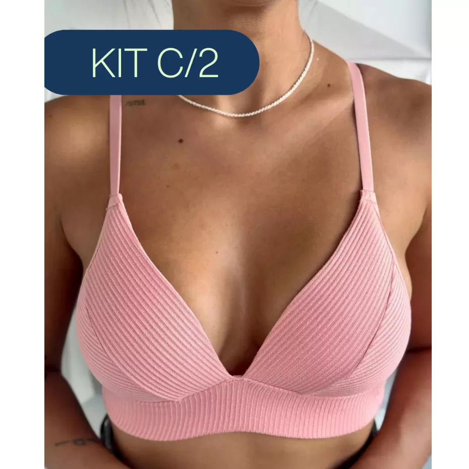 Kit 2 Sutiãs Sem Aro Bojo Canelado Sutiã Soft Confort Molinho Macio Sustentação Top Fitness – 155