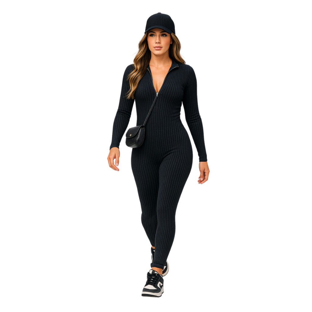 Macacão Feminino Manga Longa Canelado Premium Moda Gringa