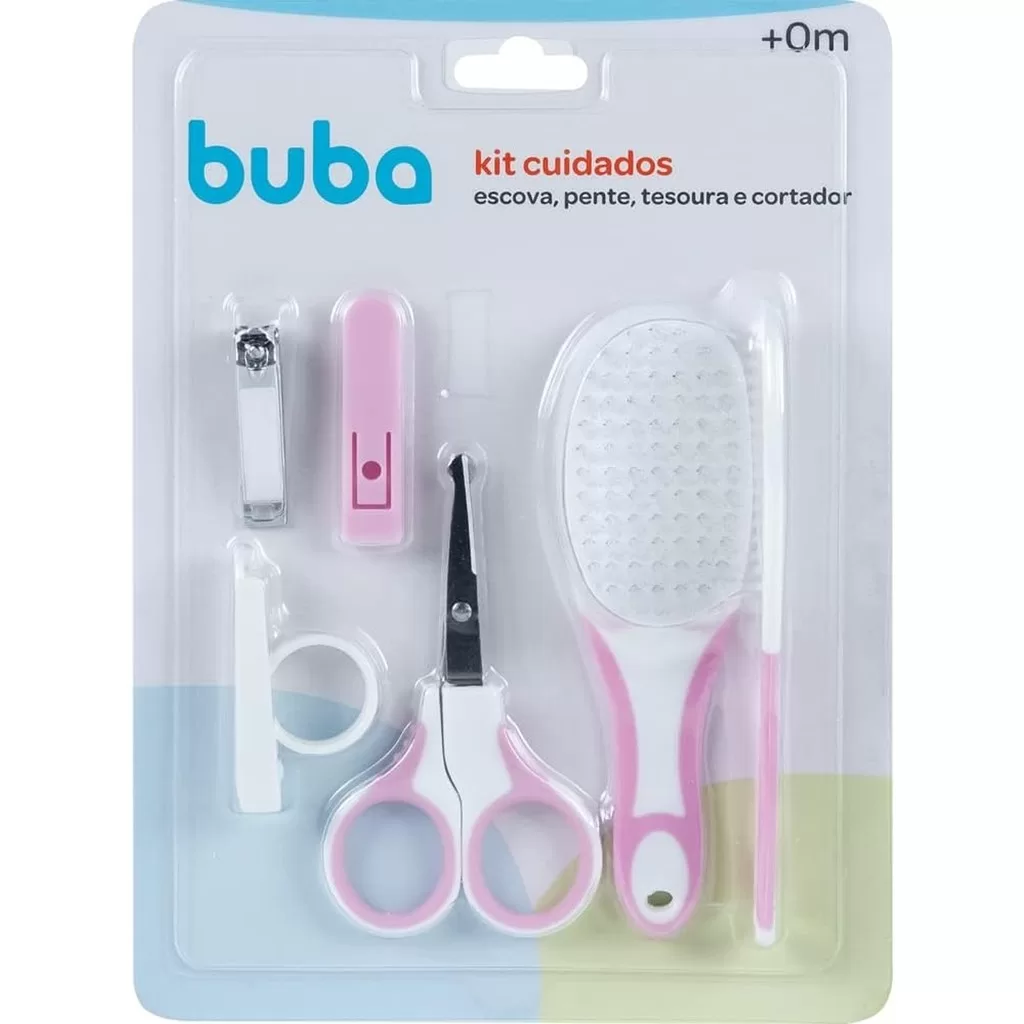 Buba Kit Cuidados Escova Pente Tesoura E Cortador Rosa