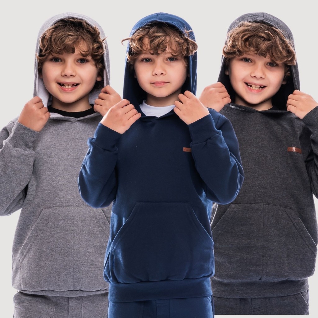 Blusa de Moletom Peluciado Liso com Capuz Menino 350-A