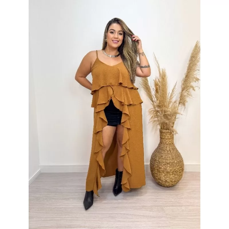 Bata Feminina Boho Chic em Tecido Duna Manga Curta Elegante | Class 0078